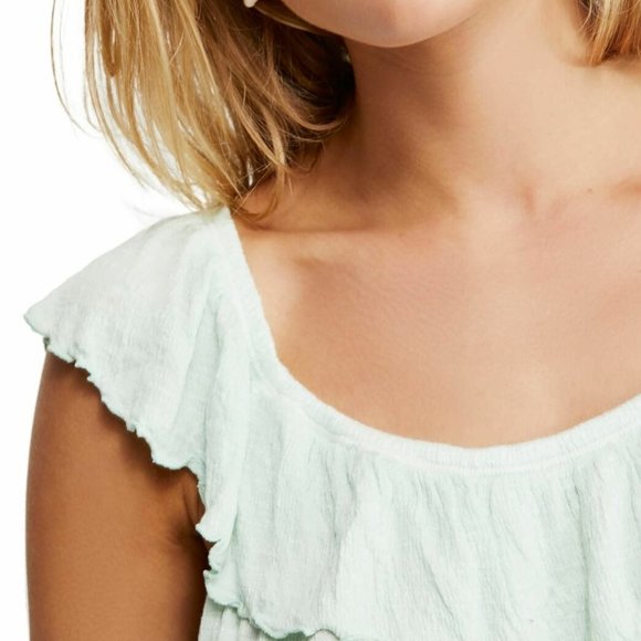 Free People Cora Lee Off the Shoulder Top-Green - Picture 4 of 8